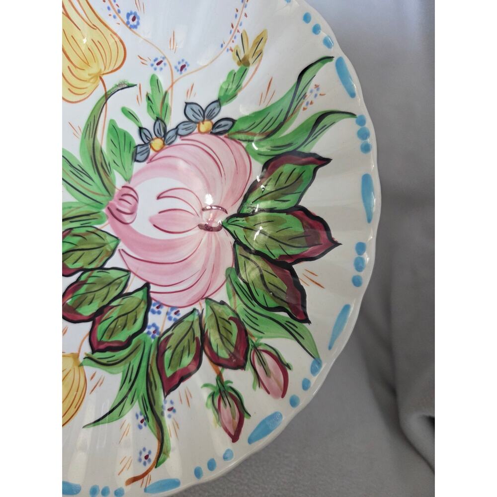 Vtg Blue Ridge Southern Pottery Pink Yellow Tulip Blue PLATE Flowers Ribbed - Picture 4 of 5
